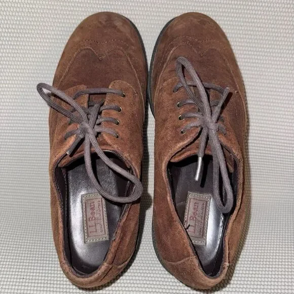 L.L. Bean Brown Suede Wingtip Oxford Lace-Up Dress Shoes Men’s Size 10.5 - Picture 6 of 8
